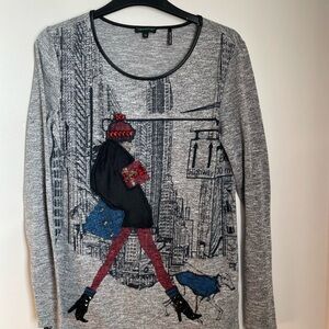 Tricotto XS Desigual Gray Cityscape Long Sleeve Top